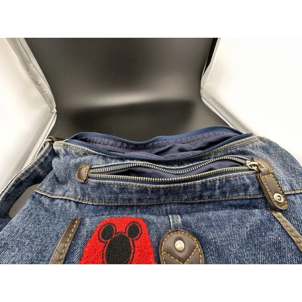 Vtg Mickey‎ Mouse Disney 1990s Dark Denim Jean Purse Bag Patches Zippers READ